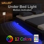 Under Bed Light, WILLED RGB Color Changing 5ft LED Strip with Motion Activated Sensor, RF Remote Controller Timer, Power Adapter for Bed, Stairs, Cabinet and Bathroom