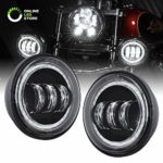 2pc 4.5″ Round LED Passing/Fog Light [Blacked Out Design] [Halo White DRLs w/Red Accents] [Amber Turn Signals] Auxiliary Driving Lamp for Harley Davidson Motorcycles