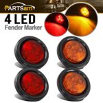 Partsam 4) 2″ Round LED Red/Amber Clearance/Side Marker Light grommets mount w/Reflex, 2 Inch Round LED Trailer Clearance and Side Marker Lights Kit with Light Grommet and Wire Pigtail Truck RV