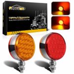 Partsam 2pc 4″ Round Double Face Single Stud Mount Pearl Red/Amber 48 LED Pedestal Fender Reflective Lights w Chrome Housing Sealed Replacement for Volvo/Kenworth/Peterbilt/Freightliner/Western Star