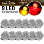Partsam 12Pcs 2″ Round Trailer Led Side Marker and Clearance Lights 9 Diodes with Reflectors Clear Lens Sealed Faceted 2 Inch Round LED Trailer Truck Led Marker Light Lamps Waterproof (6Amber + 6Red)