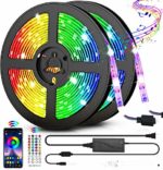 LED Strip Lights, 32.8ft RGB Color Changing Rope Lights 300 LEDs SMD5050 Light Strips Voice and Music Sync Smart LED Lights for Home, TV and Party Decoration-Remote Control + Bluetooth APP Controlled