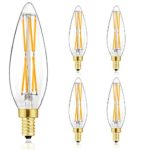 E12 Edison 8W LED Bulb, 100 watt Equivalent Candelabra Dimmable Chandelier Light Bulbs 2700K Warm White Clear 800lm E12 Vintage LED Filament Vintage Candle Bulb with Decorative, 4-Pack.