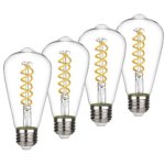 Dimmable Vintage LED Edison Bulbs, Neutral White 4000K, Antique Flexible Spiral LED Filament Light Bulbs, 8W Equivalent to 60W, ST19(ST64) 800LM E26 Medium Base, Clear Glass (8W-4000K-4 Pack)