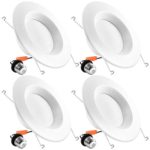 Luxrite 5/6 Inch LED Recessed Lights Dimmable, 15W, 3500K (Natural White), 1100 Lumens, Retrofit LED Downlight 120W Equivalent, DOB, Baffle Trim, Energy Star, ETL Listed, IC & Damp Rated (4 Pack)