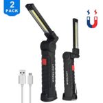 Rechargeable LED Work Light, 2 Pack Handheld COB Work Light, Portable Inspection Light with 360°Rotate Swivel Hooks and Magnetic Base for Auto Repair Home Emergency Using (L+S)