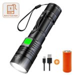 Wsky Brightest LED Tactical Flashlight, Rechargeable Battery (26650 7500mAh included), Built-in Power Bank, Zoomable, Waterproof, 5 Modes for Camping/Hiking/Cycling, Gift-giving, S3500