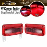 Partsam Rectangular Red LED RV Camper Trailer Stop Turn Brake Tail Lights White License Plate Light 49 LED with License Bracket Holder and White Base 12V Sealed w Reflex Surface Mount (Left + Right)