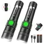 Rechargeable Flashlight, LED Tactical Flashlights Include Battery – 4 Models, Zoomable, Waterproof, Vnina High Lumens Flashlight with Clip for Camping, Hiking and Outdoor [2 Pack]