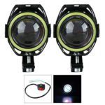 YaeCCC Motorcycle Headlight LED Fog Lights Spotlight Daytime Running Lights with White Angel Eyes Halo Ring and Switch 125W 2-Sets