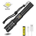 BESTSUN CREE XHP50 LED Flashlight, 5000 Lumen Super Bright Tactical Flashlight USB Rechargeable Flashlight Zoomable 5 Modes Hand Torch Waterproof Torch with Battery for Camping