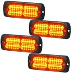 MustBee 24 Led Strobe Lights for Trucks Cars Pickups Construction Emergency Vehicle 12-24v Waterproof Amber Strobe MINI Light with 16 Different Flashing 4PCS (Amber)