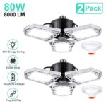 LED Garage Lights 80W Deformable 2 Pack 8000LM Three Leaf Triple Glow Close to Ceiling Light Fixtures E26 E27 Screw in Lighting for Work Shop Warehouse Low Bay New Arrival, No Motion Activated