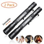 COSMOING LED Penlight 3 Modes Mini LED Flashlight with Adjustable Focus, 150 Lumen By 2xAAA Battery(Not Included) IP54 Waterproof Pocket Pen Flashlight for Camping,Inspection, Emergency(2 Pack)