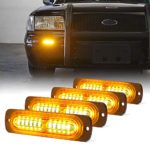 Xprite Amber 12 LED Flush Mount Grill Grille Strobe Lights Kit Flood Lens Side Marker Emergency Light Head for 12V Vehicle Tow Trucks Security Police Cars – Set of 4