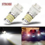 iBrightstar Newest 9-30V Flashing Strobe Blinking Brake Lights 3157 3057 3156 3056 LED Bulbs with Projector replacement for Back Up Reverse Lights | Tail 3rd Brake Stop Lights, Xenon White