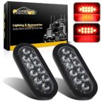 Partsam 2Pcs 6 Inch Oval Red Led Trailer Tail Lights 10 Diodes Clear Lens Stop Brake Turn Lights Grommet and Pigtails Submersible 12V Sealed for RV Trucks, 6 Oval led Tail Lights Clear