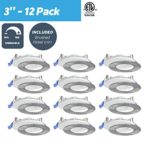 Nadair SL3-450-12WH4KBN 12 Pack 3″ Ic Rated Dimmable Ultra Recessed Junction Box, 6W, 450 Lumens, 4000K Cool White, White & Brushed Nickel Finish LED Slim Panel Light, Round, 12-Pack