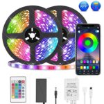 LED Strip Lights, Flykul Color Changing 32.8ft 300 LEDs Flexible Light Strip SMD 5050 RGB Rope Lights with Bluetooth Controller Sync to Music APP for Home Kitchen TV Bedroom