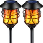 TomCare Solar Lights Metal Flickering Flame Solar Torches Lights Waterproof Outdoor Heavy Duty Lighting Solar Pathway Lights Landscape Lighting Dusk to Dawn Auto On/Off for Garden Patio Yard, 2 Pack