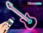 Neon Signs Guitar, Dimmable Neon Sign with Remote, Led Wall Sign for Cool Room Light, Wall Art, Bedroom Decor, Led Lights for Party and Holiday Decor: UL-Listed Power Adapter, 17.3″ by 6.3″