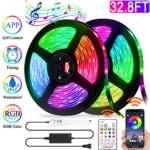 Led Strip Lights, Bluetooth APP Control Waterproof 32.8ft SMD 5050 RGB LED Lights Strip Color Changing Rope Lights Sync to Music with IR Remote for TV, Party, Home Decoration Tape Lights