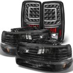 For 00-06 Chevy Suburban 1500 2500 Tahoe Black Headlights Lamp + C Shape LED Tail light Set