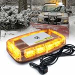 Xprite Amber LED Rooftop 12″ Mini Emergency Strobe Light Bar, 15 Flash Modes Hazard Warning Beacon Lights w/Magnetic Base for Safety Law Enforcement Trucks, Construction Vehicles, Cars, Snow Plow