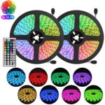 DLIANG RGB LED Strip Light Kit 65.6ft Flexible Tape Lights 5050 SMD RGB 300 LEDs Non Waterproof 20M Rope Light with 44 Keys IR Remote Controller and 12V Power Adapter for Home Kitchen Party Deco