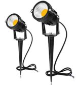 SUNVIE 12W LED Landscape Lighting Low Voltage (AC/DC 12V) Waterproof Garden Pathway Lights Super Warm White (900LM) Walls Trees Flags Outdoor Spotlights with Spike Stand (2 Pack)