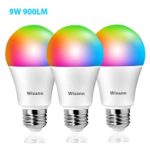 Wixann 9W Smart Wi-Fi Light Bulb Compatible with Alexa & Google Home Assistant (No Hub Required, 2.4Ghz Only), A19, E26, 80W Equivalent Dimmable RGBCW Color Changing LED Bulbs for Siri IFTTT, 3 Pack