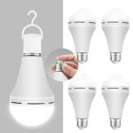 4 Pack Emergency-Rechargeable-Light-Bulb, Stay Lights Up When Power Failure, 1200mAh 15W 80W Equivalent 6000K Battery Operated Light Bulb for Home, Camping, Tent (E27, with Hook)