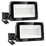 Onforu 2 Pack 100W LED Flood Light with Plug, 10000lm Super Bright LED Work Light,IP66 Waterproof Outdoor Security Lights,5000K Daylight White Floodlight for Yard, Garden, Playground, Basketball Court