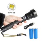 Multi Function LED Flashlight, Super Bright 5000 lumens CREE XHP70 Rechargeable Tactical Flashlight Waterproof Torch Light Flashlights, 3 Light Mode, Rechargeable, Power Bank (Black)