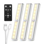 Anbock Wireless Under Cabinet Lighting Remote Control LED Closet Light Under Counter Lighting Rechargeable Battery Operated Lights Stick on Lights for Hallway Stairs Pantry Kitchen Warm White 3 Packs