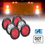 4 Red + 2 White 4″ Round LED Trailer Tail Light Kit [DOT FMVSS 108] [Grommets & Plugs Included] [IP67 Waterproof] [Stop Brake Turn Reverse] Back Up Trailer Lights for Marine Boat Trailer RV Truck