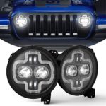 KIWI MASTER 9 Inch Round LED Headlights Halo DRL for 2018 2019 Jeep Wrangler JL 2020 Jeep Gladiator JT Accessories High Low Beam Headlight with Daytime Running Lights (New Version Adjustable Screw)