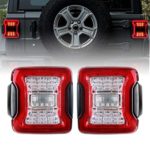 American Modified LED Tail Lights w/Running Light, Brake Turn Signal Lamp and Reverse Lamps Function for Jeep Wrangler JL 2018 2019 Sport Rubicon Sahara, Pair(Red Lens)