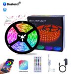 Huaxi Flat Flexible LED 12V Strip Lights Rope Lights -【RGB 16.4ft/5m】, Bluetooth App Control Multicolored, Dimmable Waterproof Rope Light with 44 Key Remote Controller for Bar Home Decoration