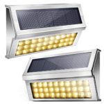 Upgraded 30 LED Solar Step Lights JACKYLED Outdoor Solar Stair Lights Waterproof Solar Powered Deck Lights Stainless Steel 3000K Warm Light Security Lights for Path Fence Patio Wall Dock 2-Pack