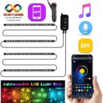Dreamcolor Car Interior Lights App Control, Airgoo Car LED Strip Light, Upgrade Two-Line Design Waterproof 4pcs 72 LED Car Underdash Lighting Kit, Color Changing with Music, 30 Unique Dynamic Mode