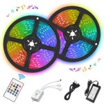 LED Strip Lights, 32.8ft Waterproof RGB Light Strip Kits with IR Remote Controller and 12V Power Supply Sync to Music for Home, Bedroom, Kitchen, Party, 300 LEDs 5050 Color Changing Rope Lights
