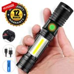 Rechargeable LED Flashlight, Magnetic Flashlight（included Battery), Super Bright Pocket-Sized COB Work Light T6 LED Torch with Clip, Zoomable, Water Resistant, 4 Modes for Camping Hiking