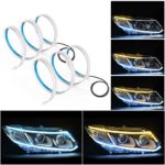 MICTUNING Flexible Led Light Strip 2Pcs 24 Inches Dual Color White-Amber Sequential Turn Signal Tube Light Surface Headlight Decorative Lamp Kits