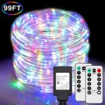 99Ft LED Rope Lights Outdoor, Color Changing Fairy String Lights Plug in with 500 LEDs, Waterproof, Super Durable, Dimmable and 8 Modes with Remote, for Bedroom Patio Wedding Christmas Decor (RGB)