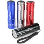 Pack of 4, BYB Super Bright 9 LED Mini Aluminum Flashlight with Lanyard, Assorted Colors, Batteries Not Included, Best Tools for Camping, Hiking, Hunting, Backpacking, Fishing and BBQ