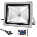 Warmoon Outdoor LED Flood Light, 20W RGB Color Changing Waterproof Security Lights with US 3-Plug & Remote Control for Garden,Scenic Spot,Hotel