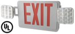 UL Listed- Single/Double Face LED Combo Emergency EXIT Sign with 2 Head Lights and Back Up Batteries- US Standard Red Letter Emergency Exit Light