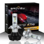 BROVIEW S7 HB2 H4 LED Headlight Bulbs Conversion Kit – 50W 8000Lumen 6500K White – Brightest Lumileds Chip for Replace HID & Halogen – 2 Yr Warranty – (2pcs/set)