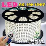 IEKOV™ AC 110-120V Flexible LED Strip Lights, 60 LEDs/M, Dimmable, Waterproof 5050 SMD LED Rope Light + Remote Controller for Party Home Decoration (32.8ft/10m, White)
